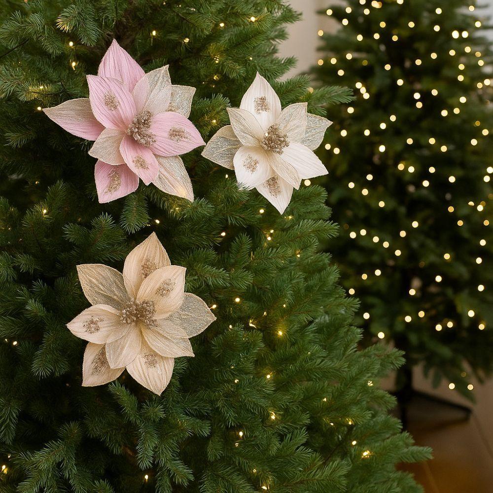 Realistic Glitter Christmas Poinsettia Velvet Christmas Tree Ornaments  Christmas Party