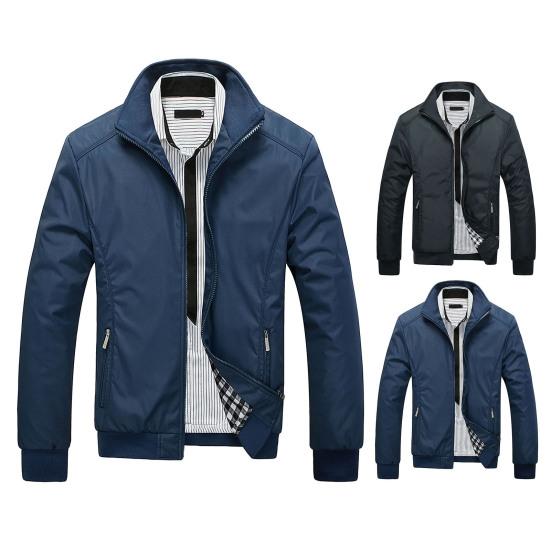 Men Autumn Winter Jacket Stand Collar Long Sleeves Pockets Zipper Closure Male Business Casual Daily Wear Outerwear Coat