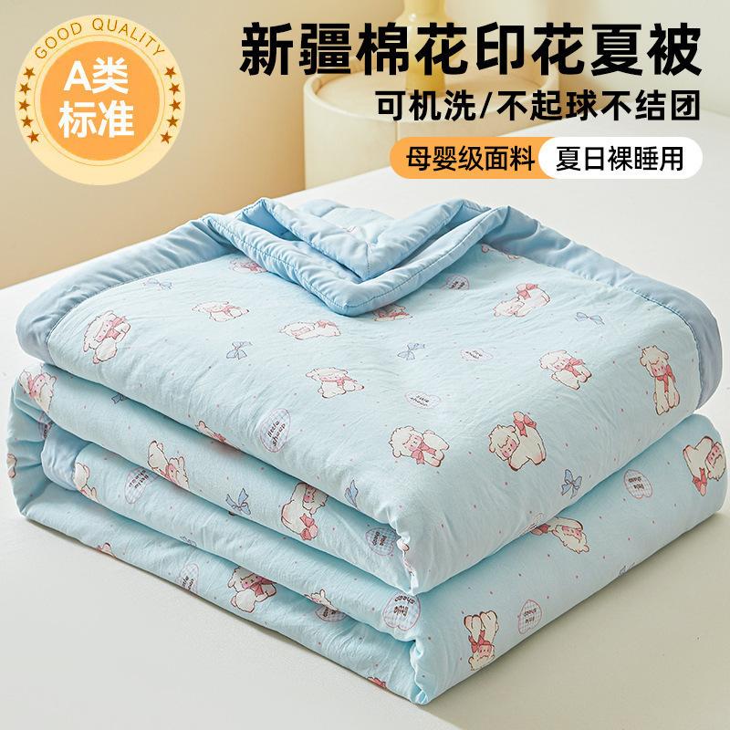 Ultra Soft Cotton Summer Cooling Quilt Cute Cartoon Print Washable Lightweight Single Double For Bedroom Dorm All Season Gift Use