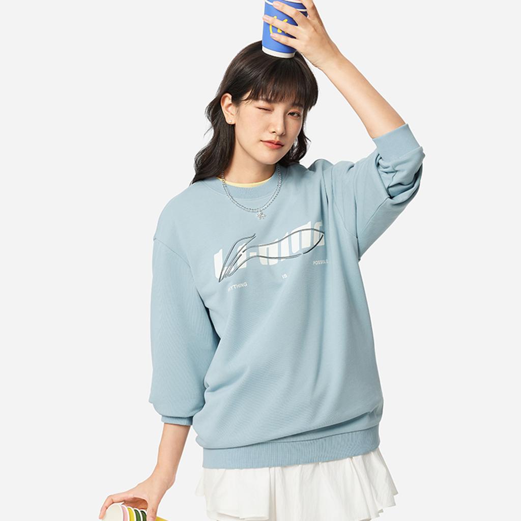 Li Ning Sportovní lifestylová série Kulatý výstřih Volná Všestranná Jednoduchá Pohodlná Mikina s nápisem pro volný čas Unisex mikina Rybí oko zelená AWDVF77-5