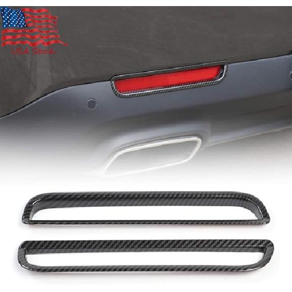 2pcs Rear Fog Light Lamp Trim Cover Decor for Dodge Challenger 2015+Carbon Fiber