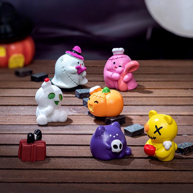 Mikro Landskap Søt Halloween Middag Doll Ghost Mummy Pumpkin Figur Bordplate Resin Trinket