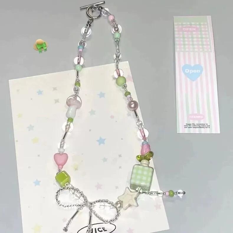 2026 Trendy Handmade Beaded Colorful acrylic Bowknot Star Pendant Necklace For Women Summer Y2k Sweet Aesthetic Neck Jewelry