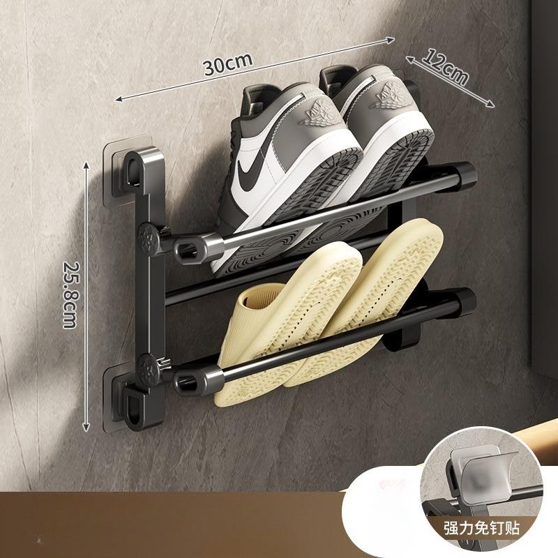 Door Shoe Rack Multifunctional Slipper Rack Wall-mounted Bathroom Foldable Shoe Rack No Punching Toilet Shoe Storage