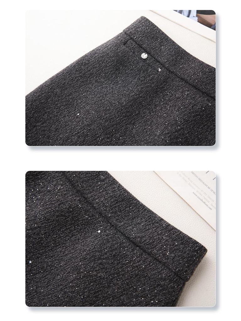 Women's Gray Wool Midi Skirt - High Waist, Slimming A-Line