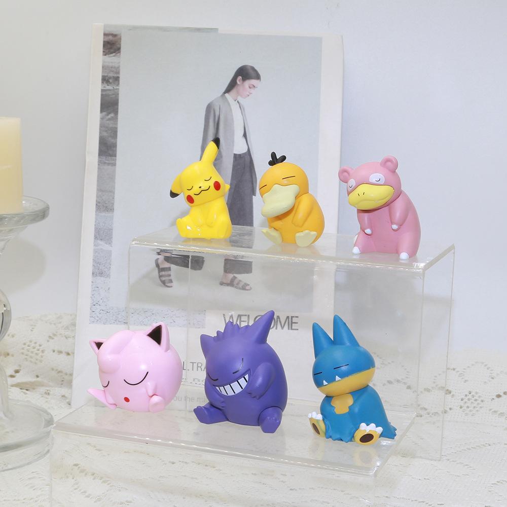 6Pcs/Set Pokemon Anime Figure Toys Sleep Series Car Decoration Ornaments Pikachu Action Figure Toy For Children Birthday Gifts