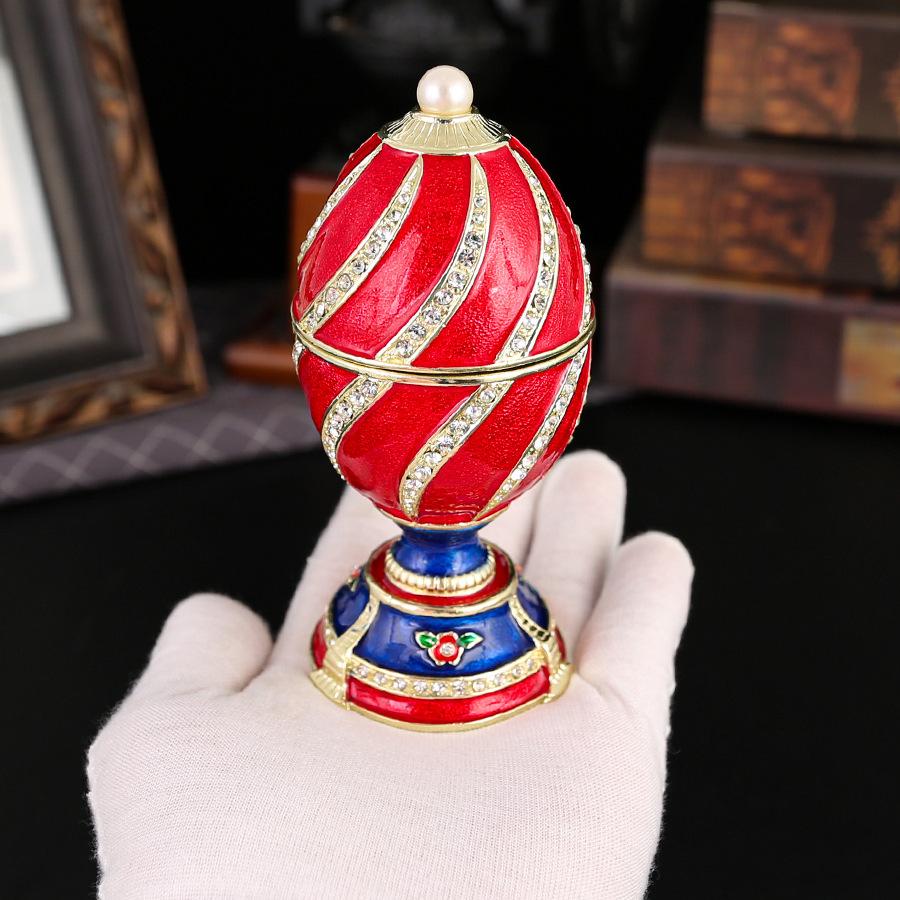 New egg-shaped jewelry box, enamel color diamond-encrusted jewelry storage box, magnetic flip ring, stud earrings storage box ornament.
