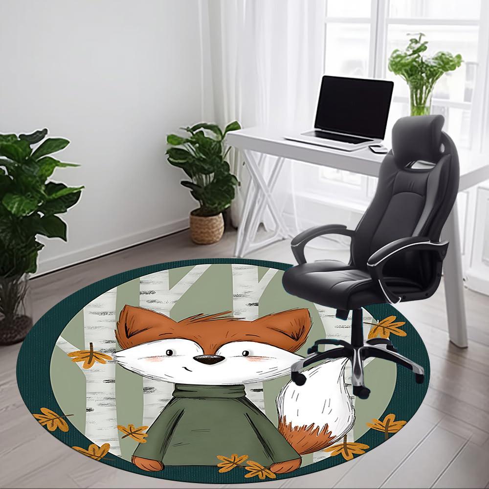 1pc Fox Autumn Office Round Area Rug, Indoor Mat Suitable For Office, Under Office Chairs Bedroom Living Room Home Decor, Room Deco