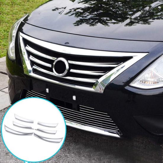 6Pcs Car Front Mesh Grille Head Bumper Cover Trim for Nissan Sunny Versa 14-17
