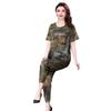 2025 Summer Plus Size Loose Print Short Sleeve T-shirt & Slimming Long Pants Set for Middle-Aged and Elderly Moms