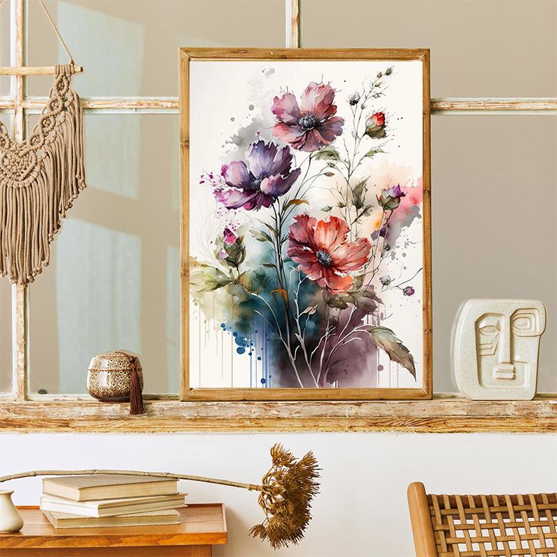 Watercolor Style Flowers Books Landscape Art Poster Canvas Painting Wall Prints Picture for Living Room Home Decor