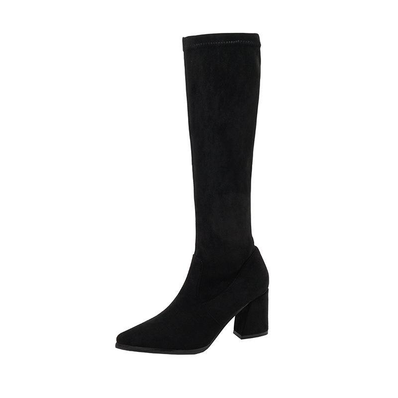 Women's Knee-High Pointed Toe Boots, 2024 Autumn/Winter, Thick High Heels, Small Sizes Available.