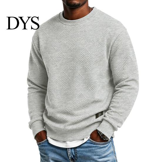 Mens Casual Crewneck Sweatshirt Men Sweatshirt, Soild Color Geometric Texture Ribbed Cuff Hem Loose Fit Pullover Shirt for Office Street Daily
