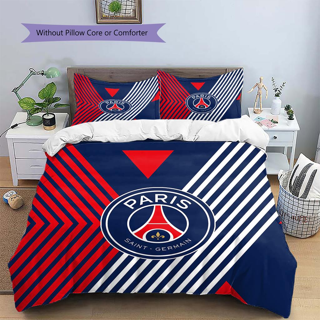 Paris Saint-Germain Fußballclub Muster Bettwäsche Bettdecken-Set Heimdekoration Geschenk (1 Bettbezug + 2 Kissenbezüge (ohne Füllung))