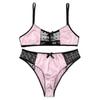 Men's Lingerie Sets Satin Spaghetti Straps Bra with Briefs Underwear Nightwear