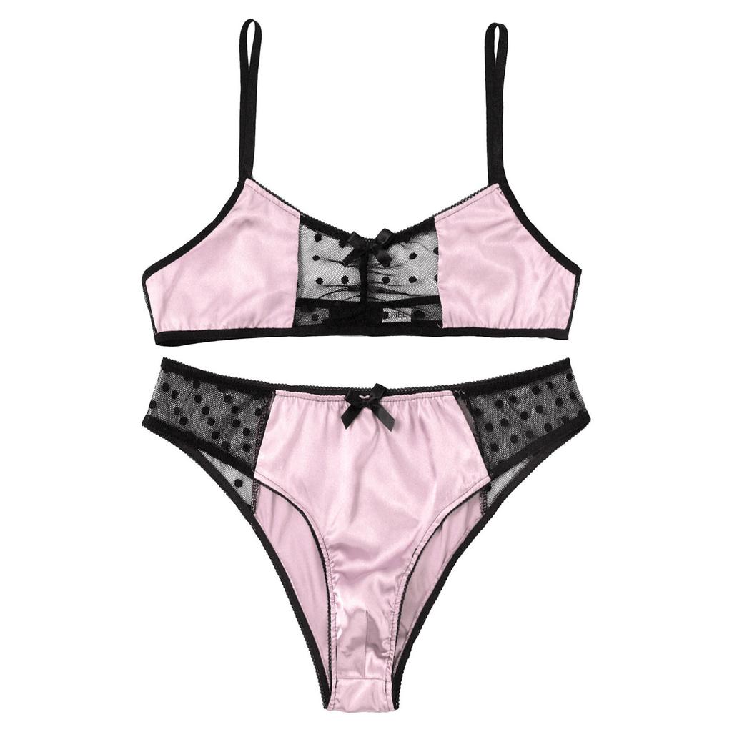 Men's Lingerie Sets Satin Spaghetti Straps Bra with Briefs Underwear Nightwear