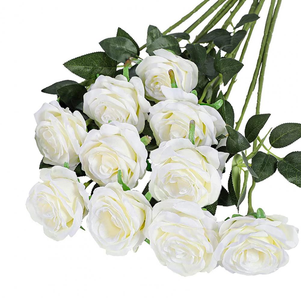 Artificial Rose Elegant Artificial Rose Green Leaves Silk Flower Set for Wedding Halloween Party Home Office Table Centerpiece