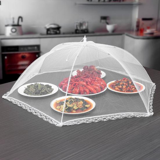 Foldable Food Cover Umbrella-Style Mesh Net with Stainless Steel Frame Fly