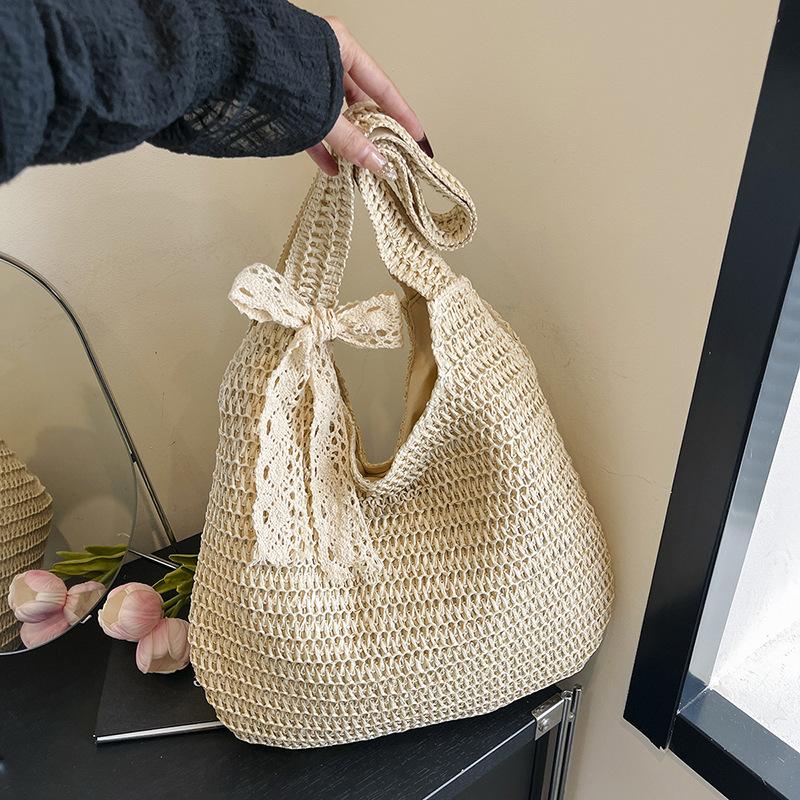 

Yogodlns Handmade Straw Women Shoulder Bags Wikcer Woven Tote Handbag Large Capacity Casual Rattan Beach Shopper Bag 35x3x38cm бежевий
