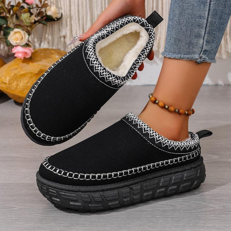 Foreign trade new large size thick-soled warm ethnic style half-tray cotton shoes women's cross-border plush tire sole snow boots