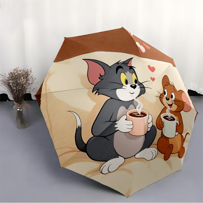 1pc Tom Jerry Self-Folding Umbrella, 8-Bone Compact Travel Umbrella, Durable Plastic And Iron Frame107