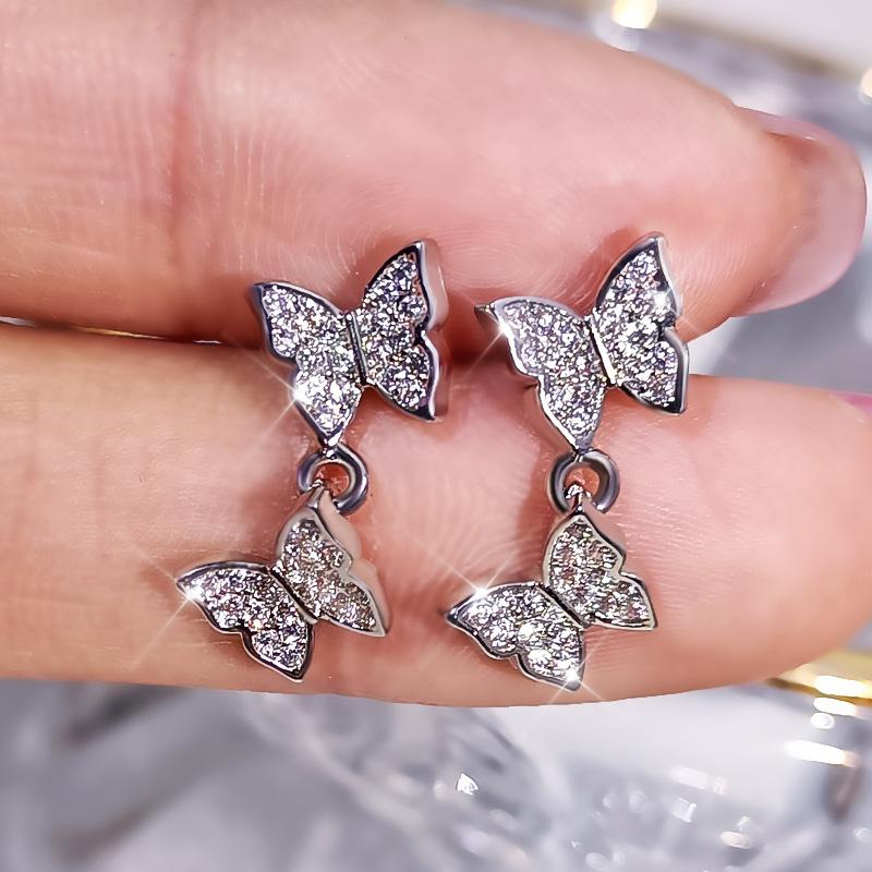Exquisite and Versatile New Four Butterfly Jewelry Set Ring Earring Necklace Set Bridal Wedding Jewelry Set Silver Set