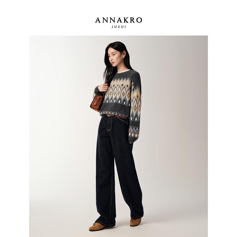 Anna & Co Women's Fair Isle Studded Drop-Shoulder Knit Sweater