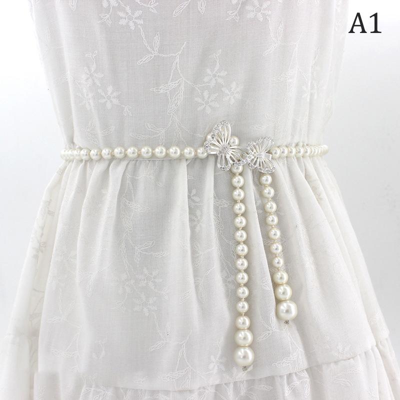 Sweet Bowknot Dress Pearl Waist Chain  Belts For Women Waist Chain