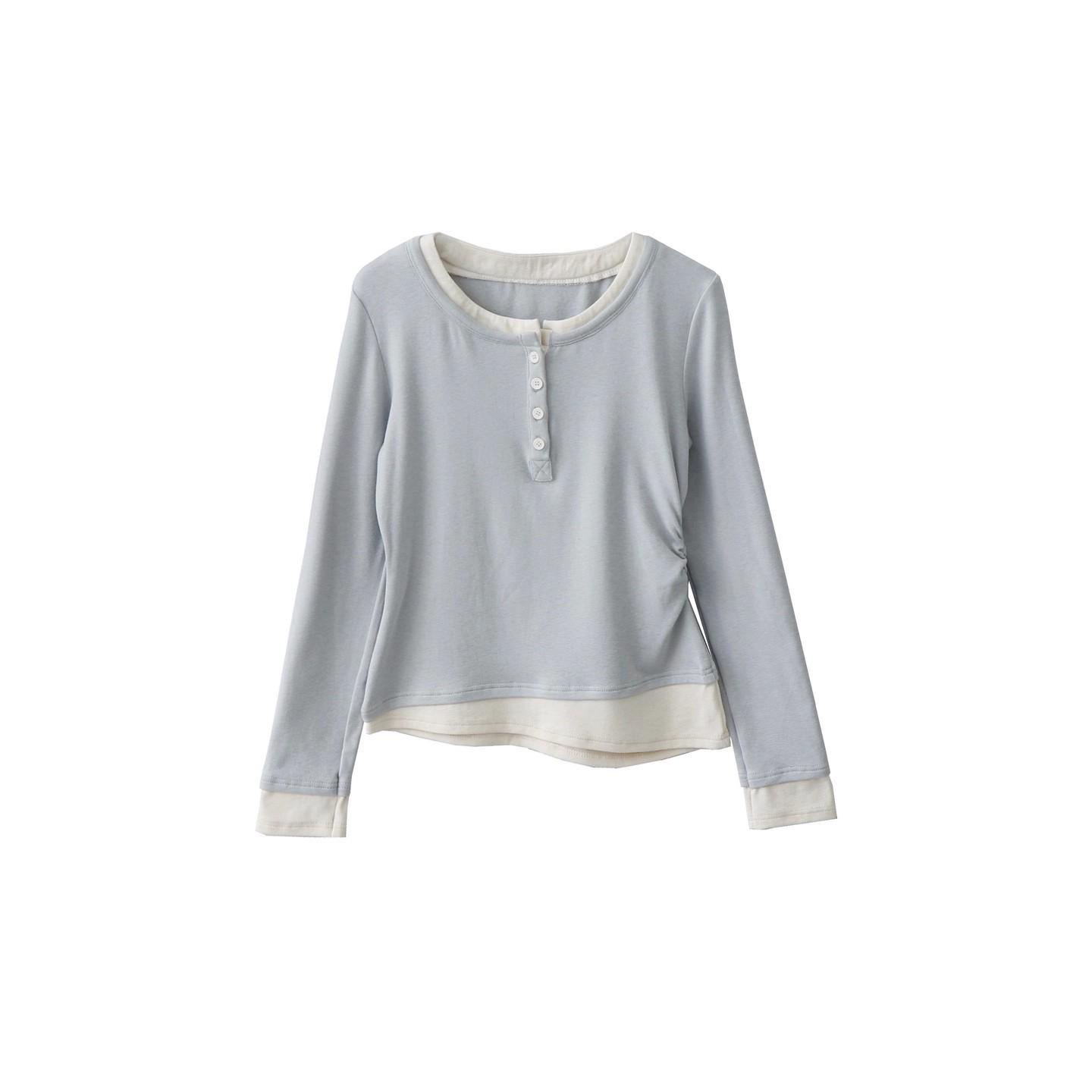 

Women s Retro Color Block Two-Piece T-shirt: Slimming Base Layer for Spring/Autumn One Size синий