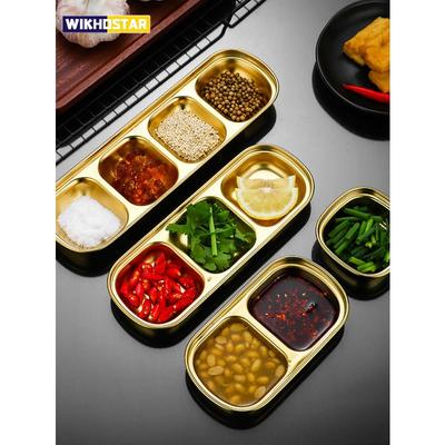 1 Pc Stainless Steel Divided Seasoning Sauce Dip Bowl,Compartment Korean Ketchup Sauce Bowl, Vinegar Soy Spice Condiment Tray for Home Restaurant