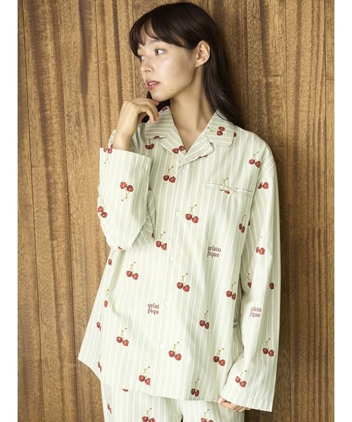 Cherry Print Shirt PUFT255211GRN [UNISEX] (M-L)