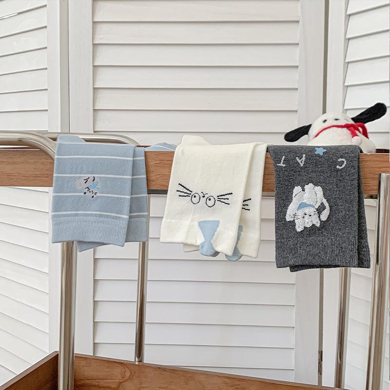 Female Autumn New Cute Cartoon Cat Stripe Everything with Boneless Tube Stack Socks