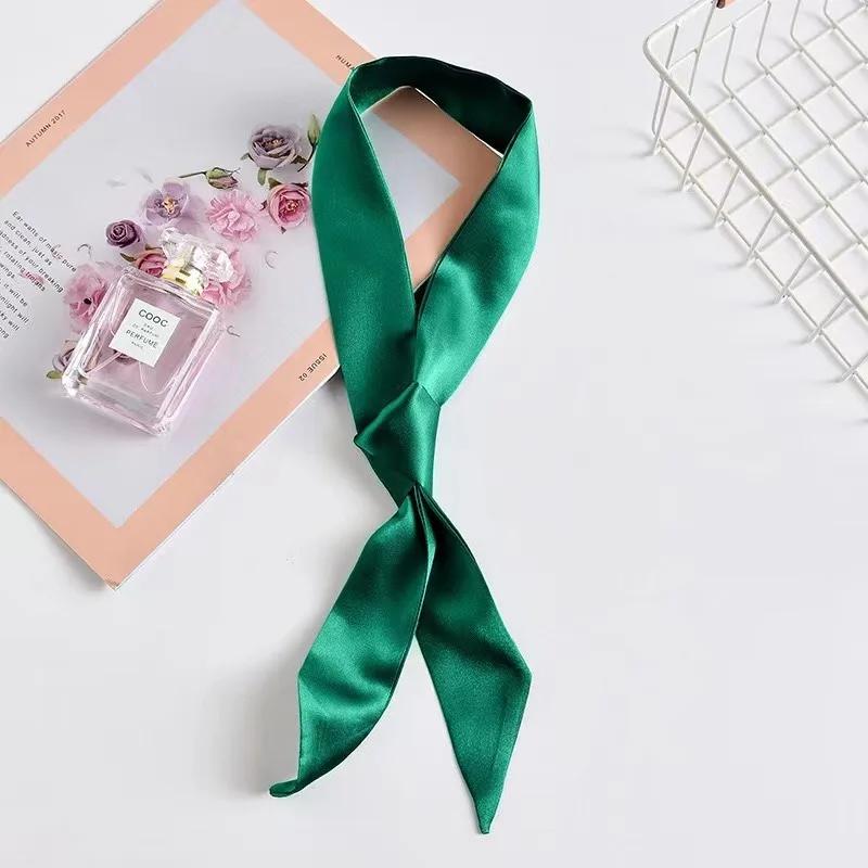 4X100cm Women Narrow Short Scarf 100x4cm Solid Color Chiffon Silk Rubber Black Bag Ribbon Headbands Choker Wristband Streamer