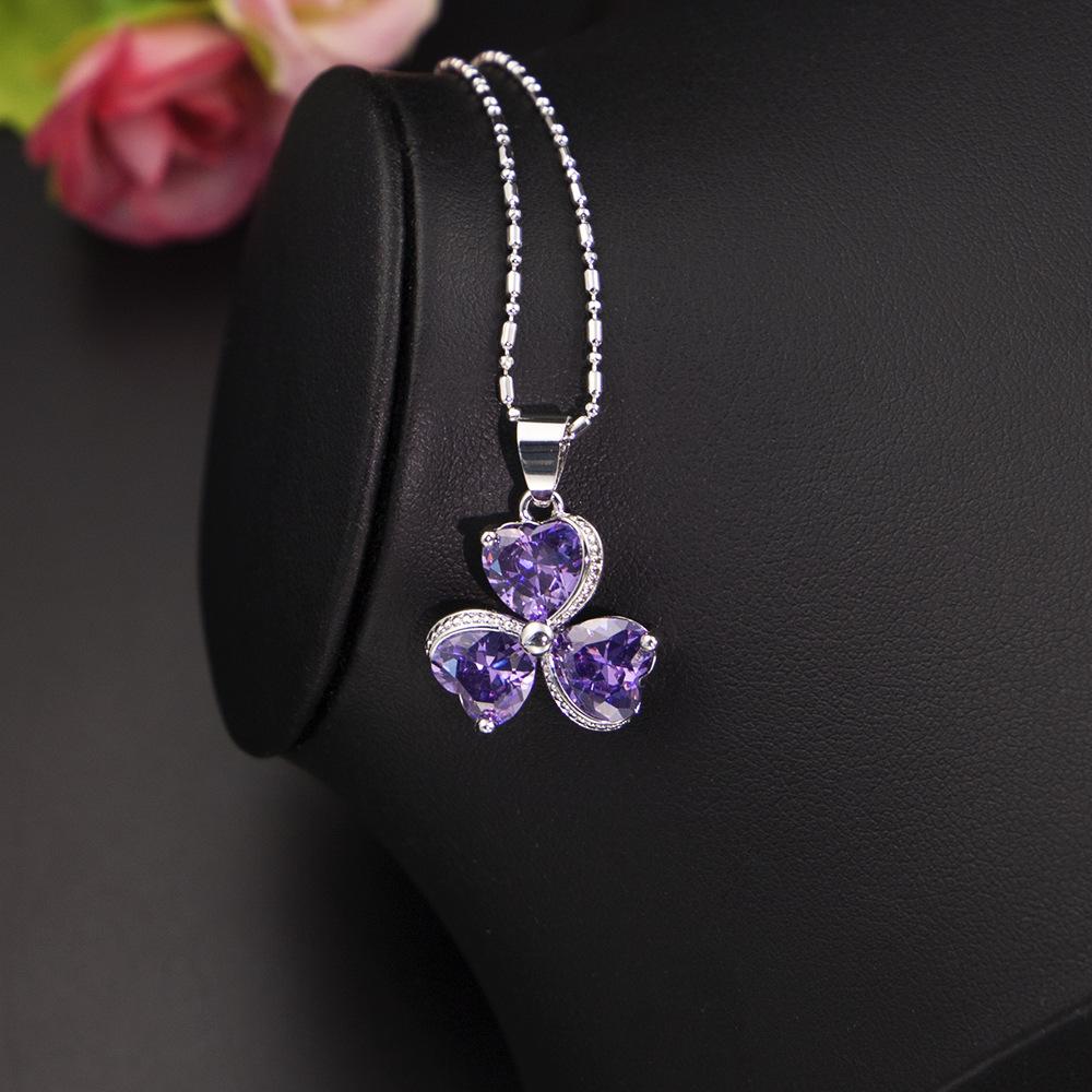 2026 Purple Love Necklace Earrings Set with Zircon Jewelry Set Small Fresh Heart Necklace Jewelry Set Bracelet