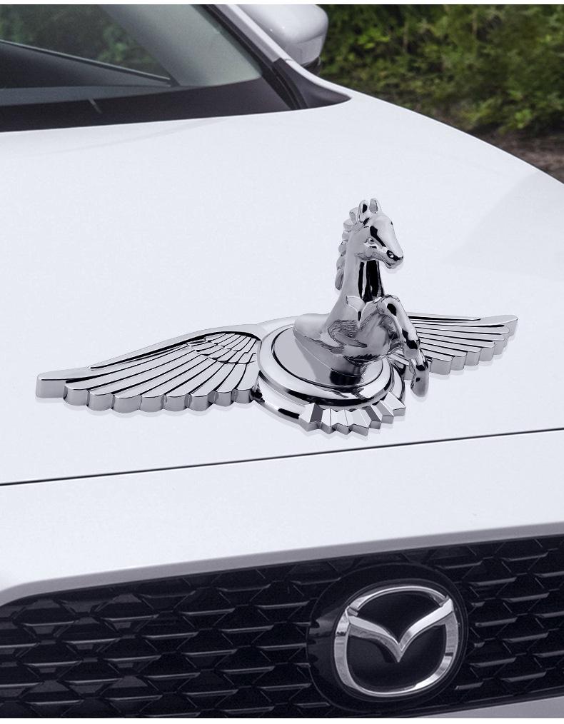 3D Horse Head Wing Car Emblem: Exterior Hood Decoration Metal Sticker