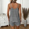Women Summer Casual Two Piece Set Sleeveless Striped Print Tank Top Square Neck Sportswear with Pockets Shorts Lounge Outfit