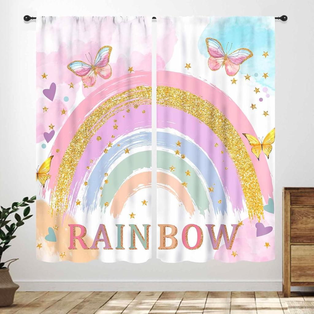 Rainbow Quote Curtains Kids Cartoon Cute Flowers Sun Lovely Inspirational Motivational Words Boys Girls Bedroom Window Polyester Decor Treatment