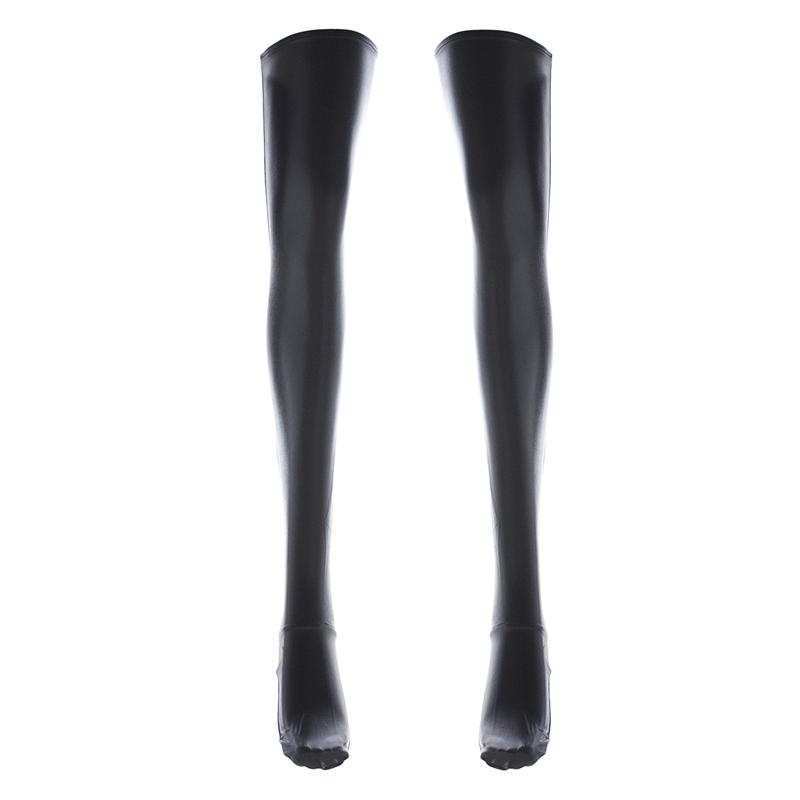 Plus Size Wet Look Pvc Leather Faux Boots Silicone Hold Up Thigh High Stockings Women Sexy Pole Dance Nightclub Party Hosiery