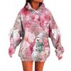 Ladies' Christmas Printed Bow Long Sleeved Loose Fitting Headband With Rope Hooded Sweatshirt Top