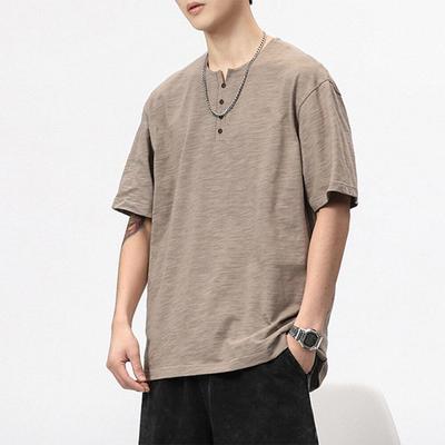 Herren-Kurzarm-T-Shirt mit Henley-Kragen, Sommer, lässiges einfarbiges T-Shirt für Herren, Polo, hochwertige Herren-T-Shirts