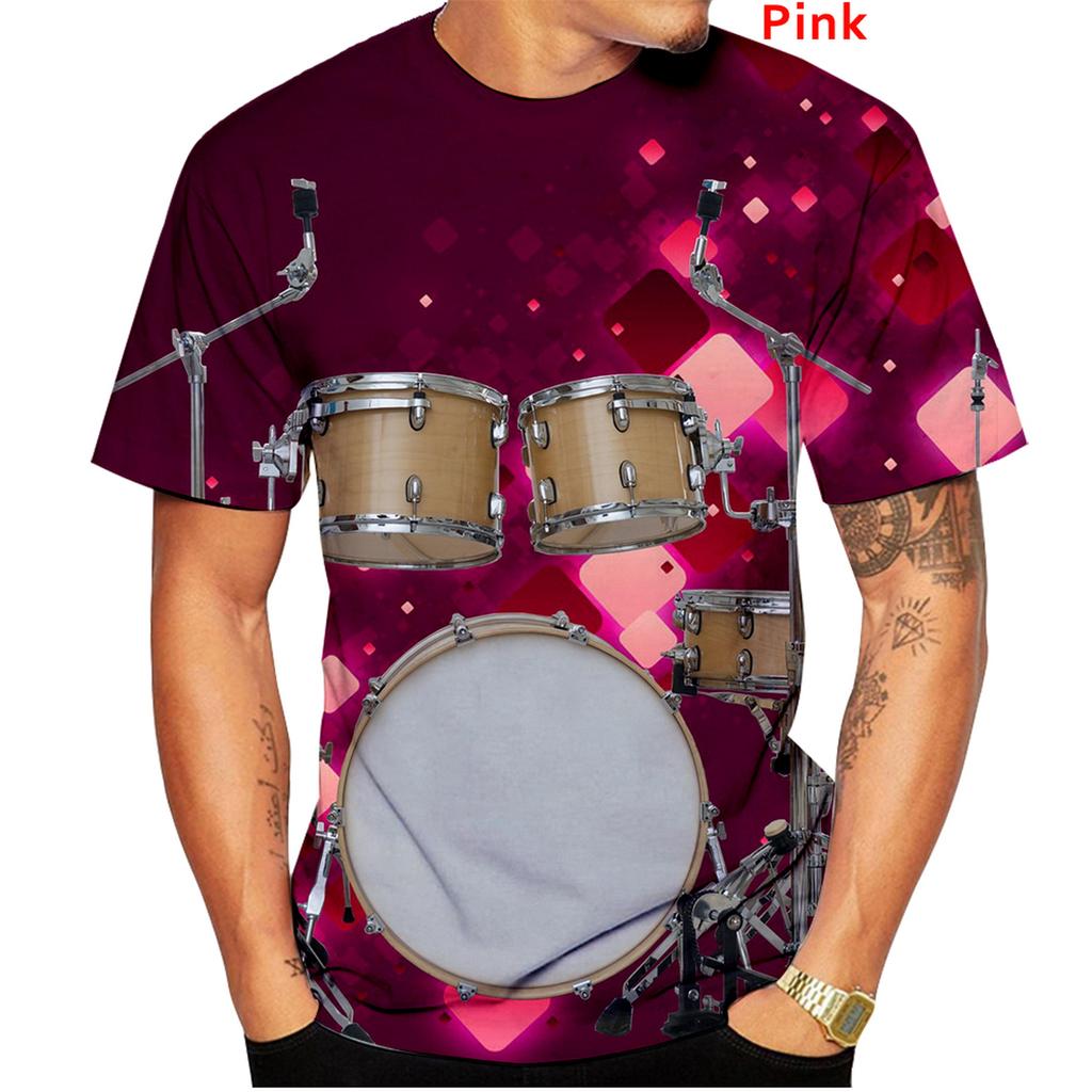 Fashionable Jazz Drum 3D Printed T-shirt Funny DJ Rock Short Sleeve Top Summer Casual Fashion Music Style Round Neck Clothing