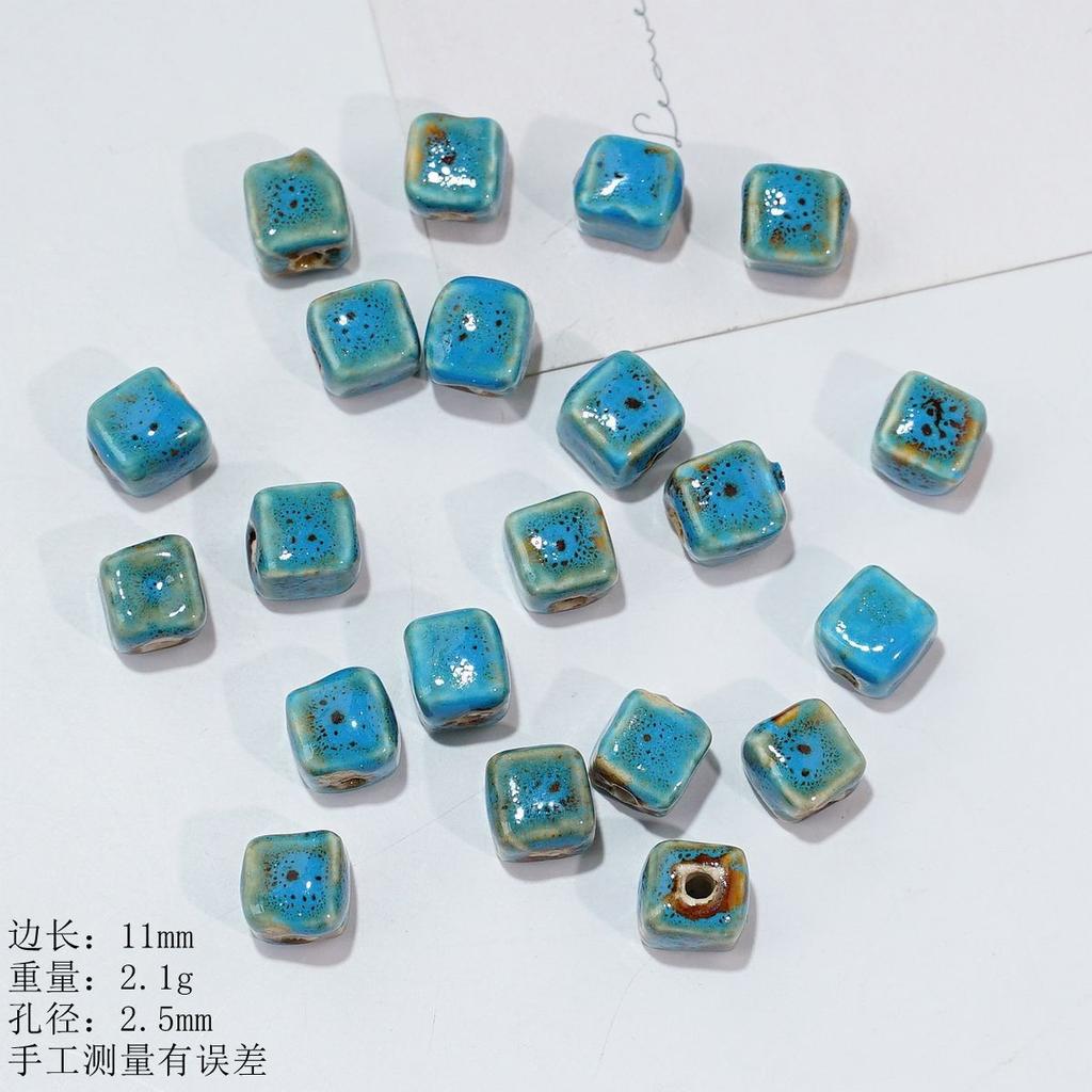 Flower glaze blue ceramic beads loose beads handmade DIY necklace accessories material beads