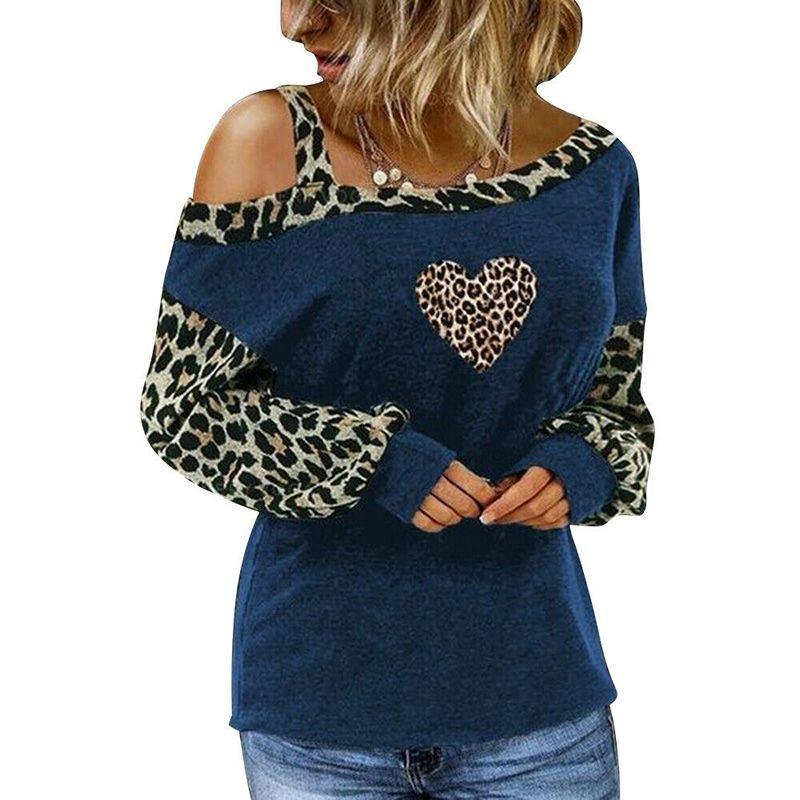 Leopard Womens Print Cold One Shoulder Tshirt Blouse Long Sleeve Casual Tops