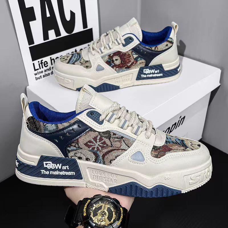 Pánská jarní a letní prodyšná, všestranná, ležérní, designová, nika, desková obuv, mládežnické sportovní, silná podrážka, zvýrazňující outdoorové trendy boty