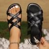 Mode Schwarz PU Leder Ballerinas Römersandalen Damen Sommer Überkreuzte Riemen Offene Zehen Strand Sandalen Frau Leichtgewichtige Weiche Sohle Sandalias 36-43