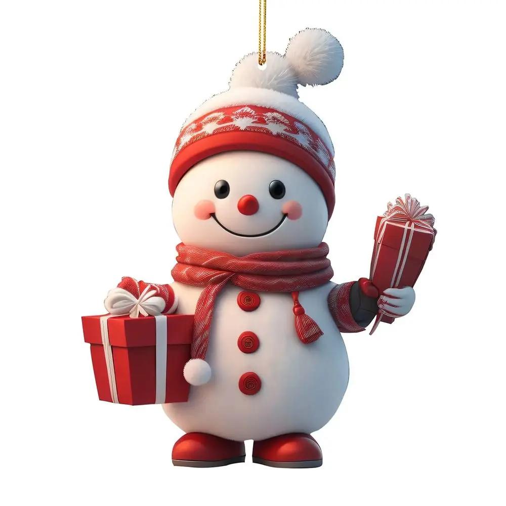 

Разноцветные рождественские украшения Акриловые мультяшные подвески в виде снеговика и оленя, праздничные атрибуты, подвесные украшения для автомобиля