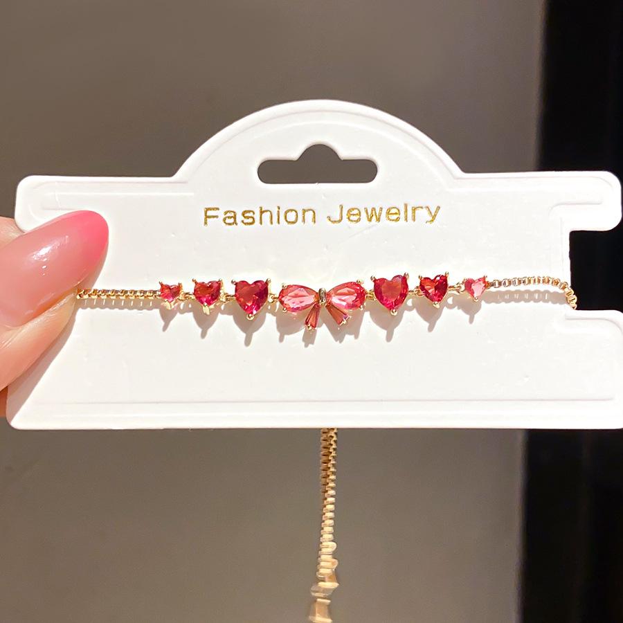 Exquisite Heart & Bow Zircon Bracelet - Fashionable, High-End Hand Jewelry for Women