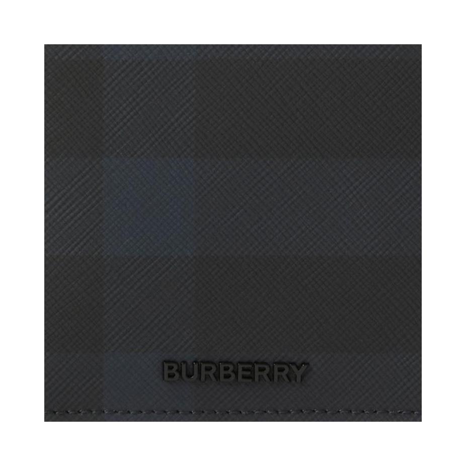 Burberry 3D Letter Logo Double Fold Check Pattern Leather Wallet Men Wallet Navy-Blue 80732801
