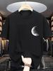 Unisex Light Gray Tee Line Art Crescent Moon Chest Small Graphic Print Crew Neck Short Sleeve Summer Casual Male Cotton Street Top