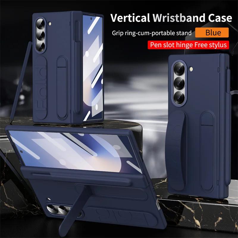 Pulseira Antiperda Business Suporte Oculto Capa Dobrável para Celular para Samsung Galaxy Z Fold 8 7 6 5 4 3 Proteção de Tela Capa Anti-queda